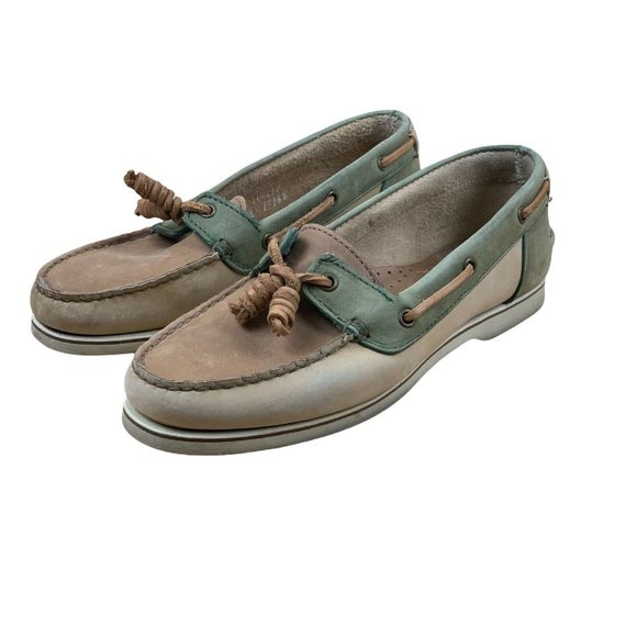 TIMBERLAND Brown AND Green SUEDE TOP-SIDER DECK BOAT SHOES WOMENS Size 8 M FLATS - Picture 5 of 12